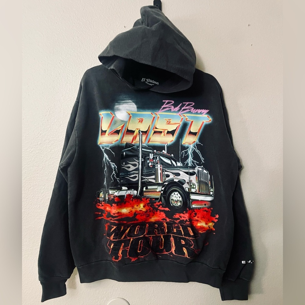 Bad Bunny Graphic Black Hoodie with Truck Design